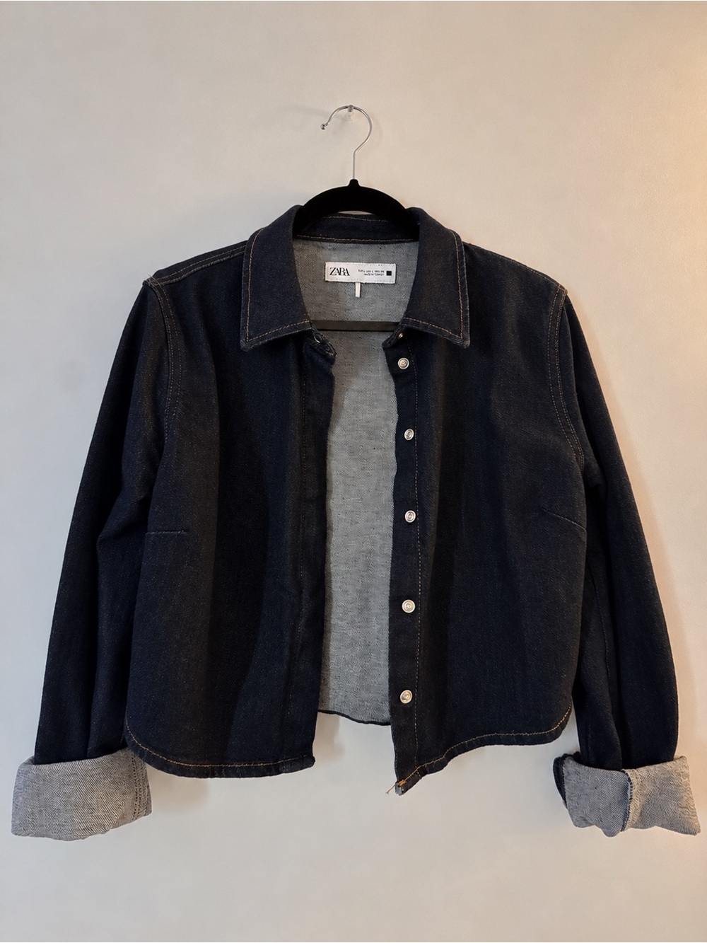 Zara Black Denim Cropped Jacket